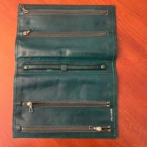 Vintage Italian Leather Jewelry Travel Case Green